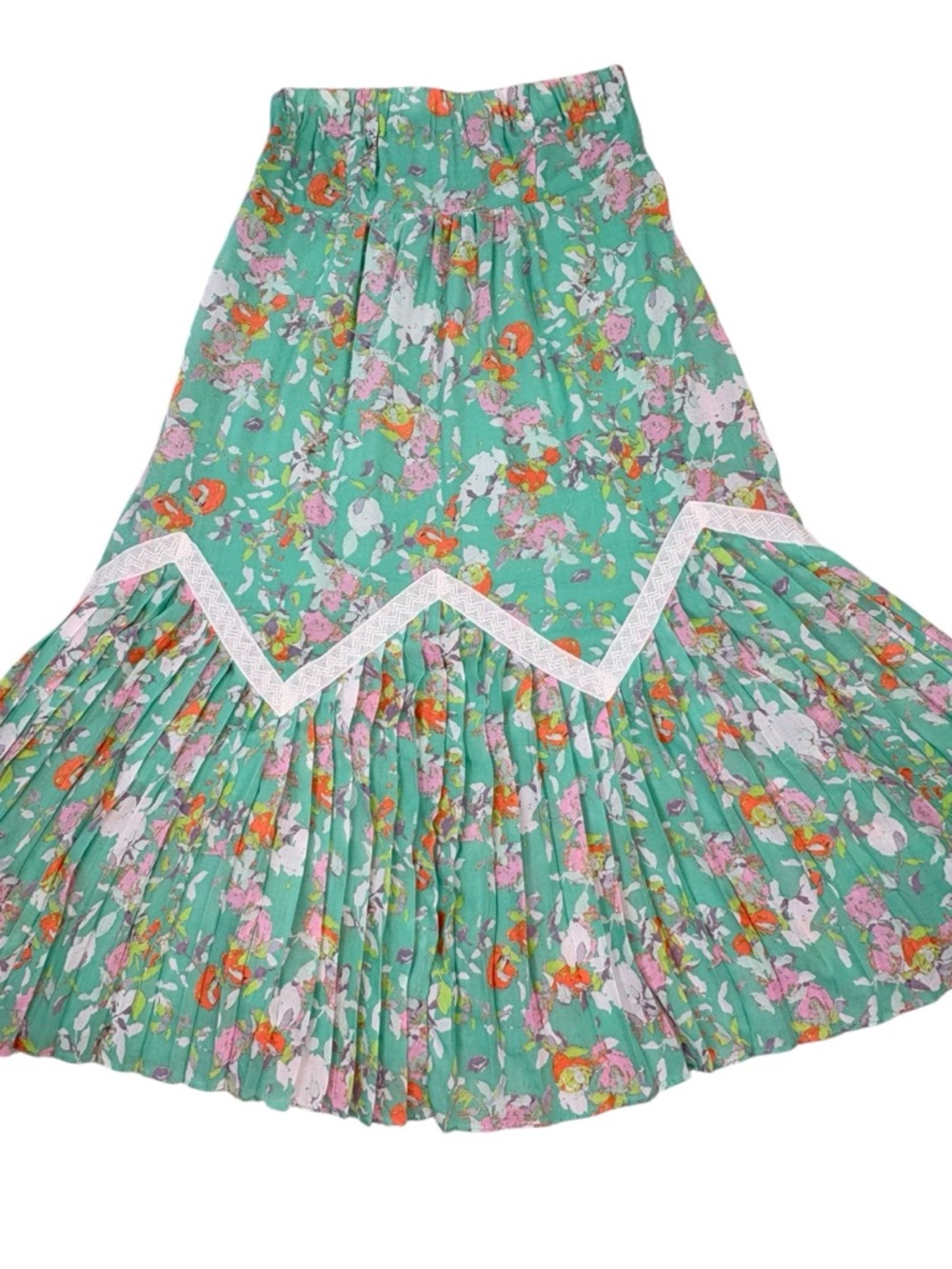 Maeve Floral Pleated Maxi Skirt in Mint and Pink